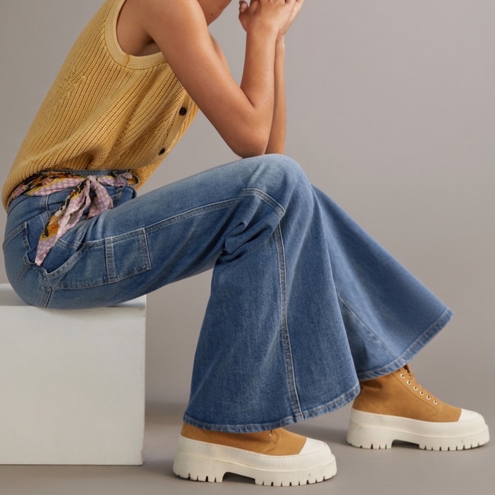 Pilcro The Carpenter Wide Leg Jeans Blue Stretch Denim 26 High Rise Pockets